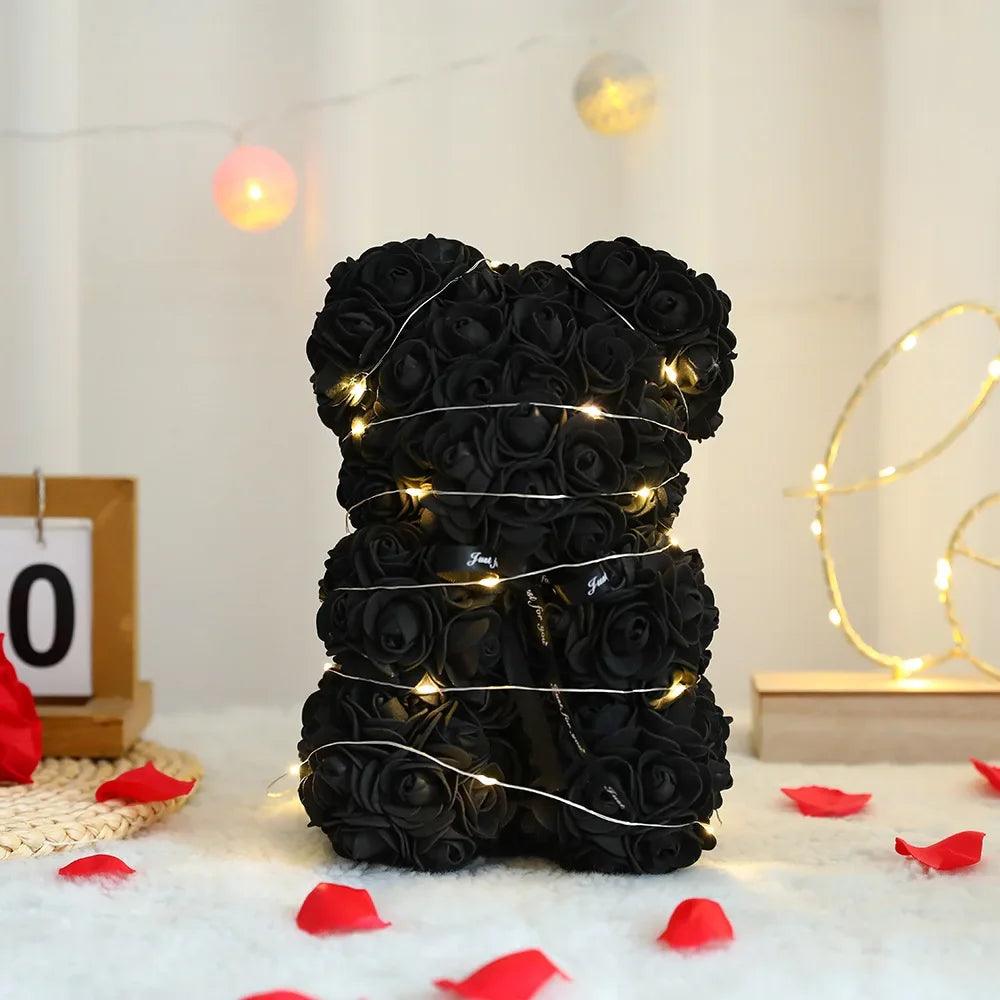 25cm Artificial Teddy Rose Flower Bear with Box Romantic - Zyphora