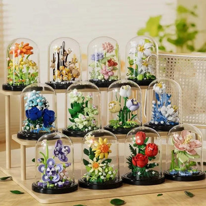 Flower Bouquet Bonsai Building Blocks Artificial Plastic Plant Dust Cover Micro Model Home Decoration Toy For Kid Birthday Gift - Zyphora