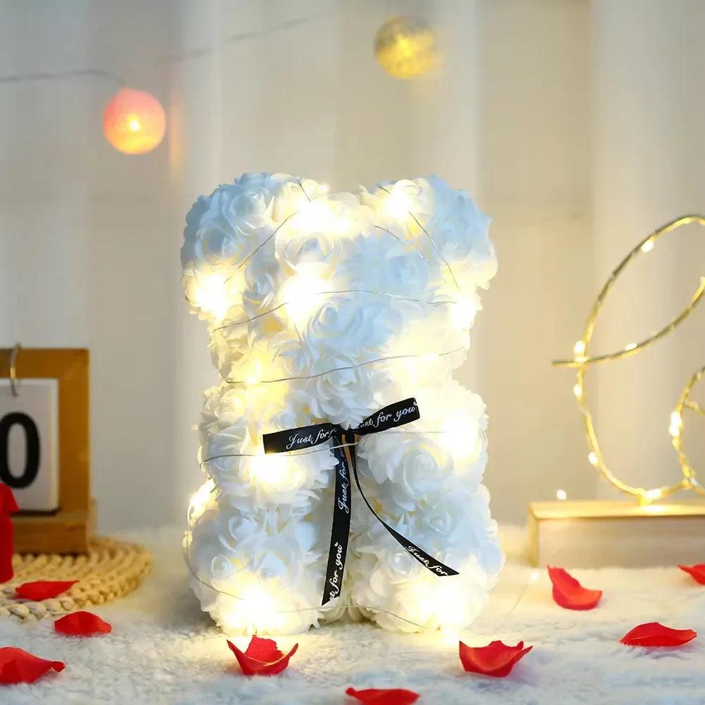 25cm Artificial Teddy Rose Flower Bear with Box Romantic - Zyphora