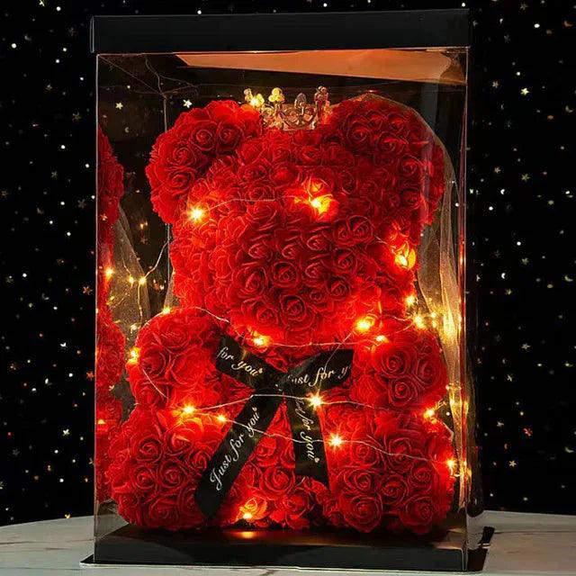 25cm Artificial Teddy Rose Flower Bear with Box Romantic - Zyphora