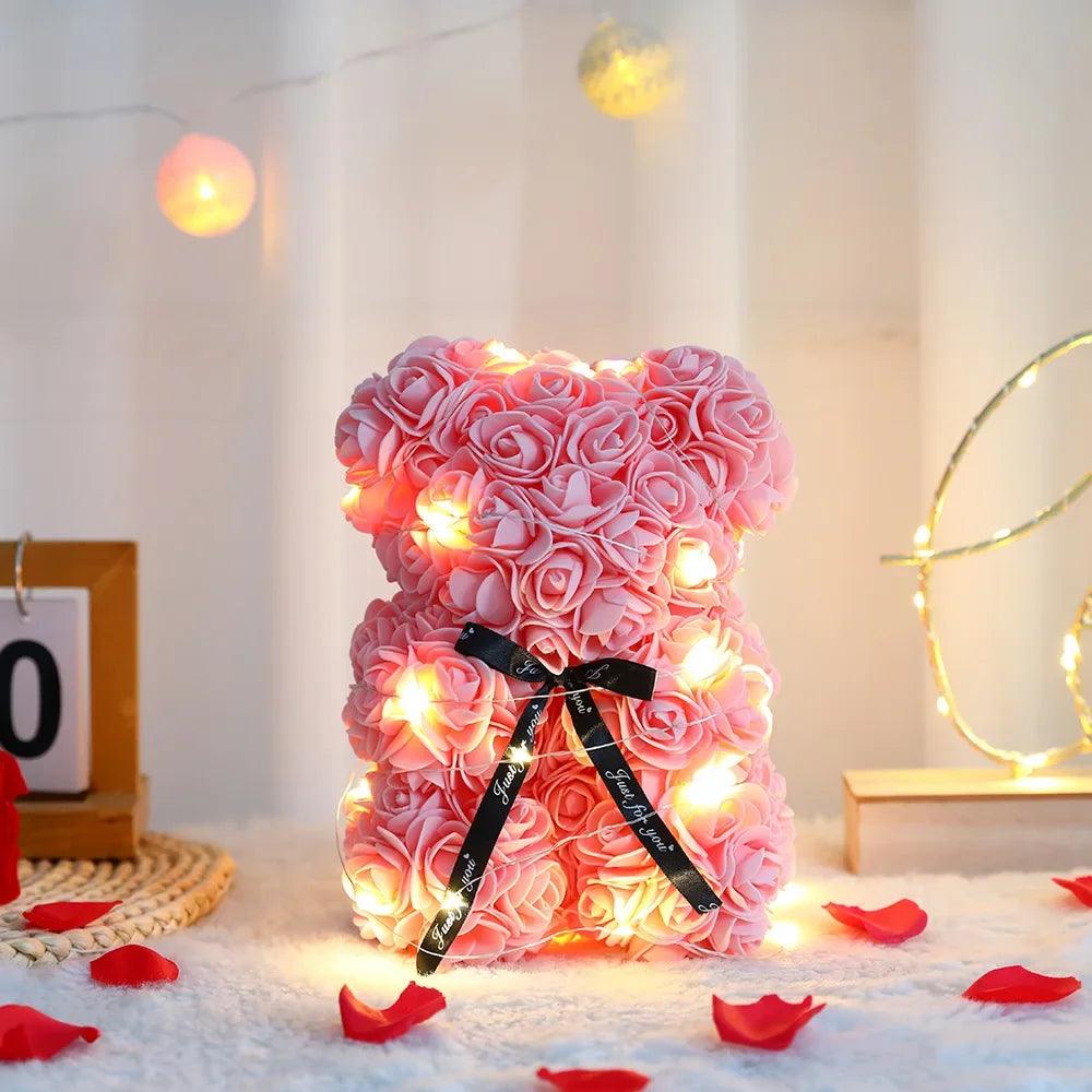 25cm Artificial Teddy Rose Flower Bear with Box Romantic - Zyphora