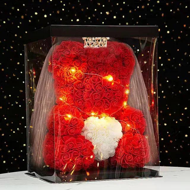 25cm Artificial Teddy Rose Flower Bear with Box Romantic - Zyphora