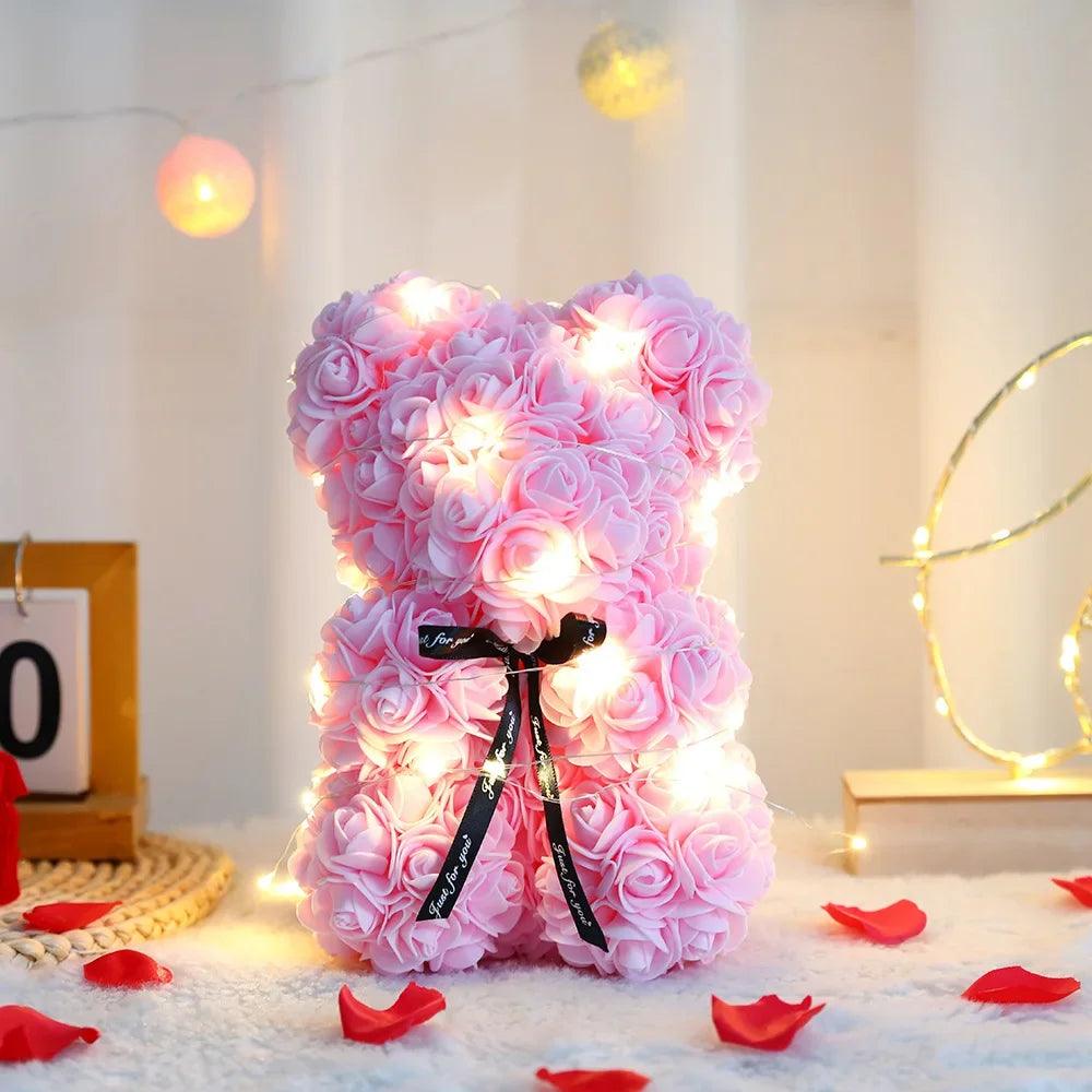 25cm Artificial Teddy Rose Flower Bear with Box Romantic - Zyphora