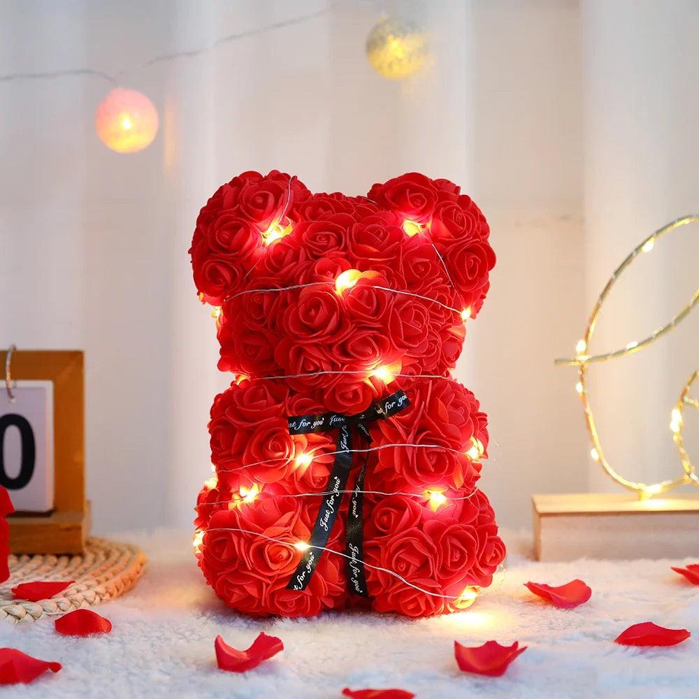 25cm Artificial Teddy Rose Flower Bear with Box Romantic - Zyphora