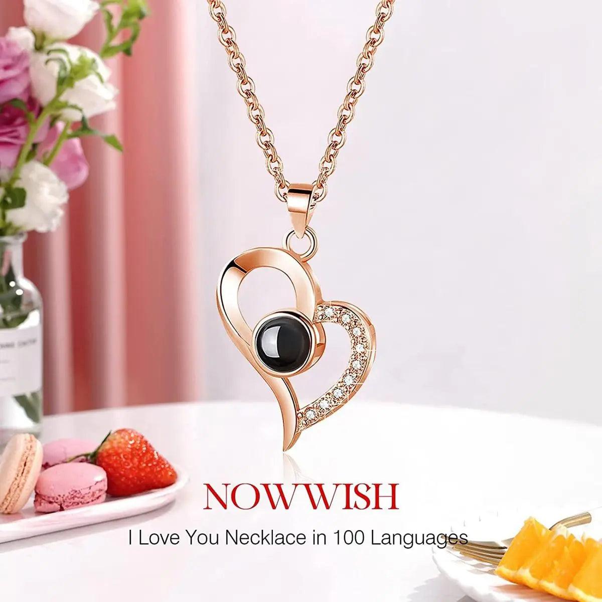 Projection Necklace Set Love Zircon Necklace 100 Languages I Love You projection Pendant For Women Mother's day Valentine's Day - Zyphora