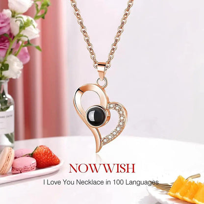 Projection Necklace Set Love Zircon Necklace 100 Languages I Love You projection Pendant For Women Mother's day Valentine's Day - Zyphora