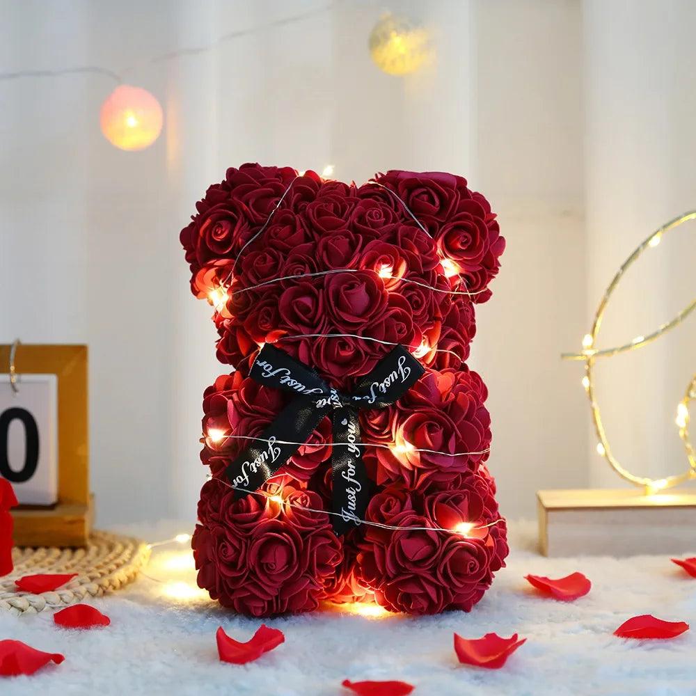 25cm Artificial Teddy Rose Flower Bear with Box Romantic - Zyphora