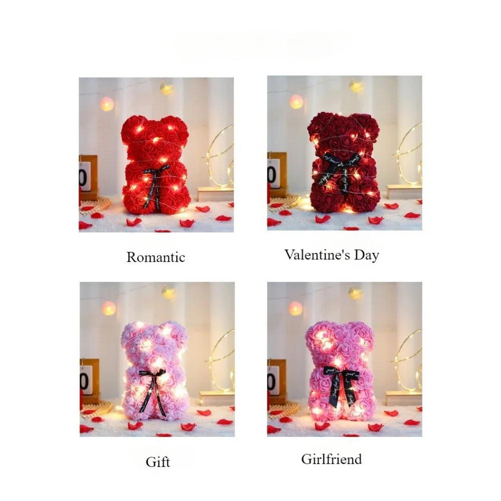 25cm Artificial Teddy Rose Flower Bear with Box Romantic - Zyphora