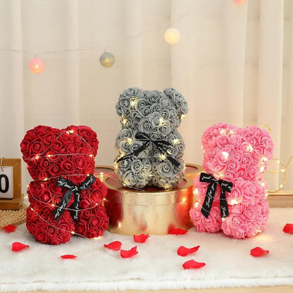 25cm Artificial Teddy Rose Flower Bear with Box Romantic - Zyphora