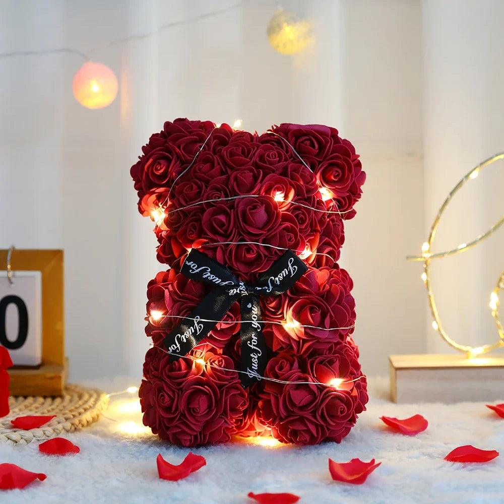 25cm Artificial Teddy Rose Flower Bear with Box Romantic - Zyphora